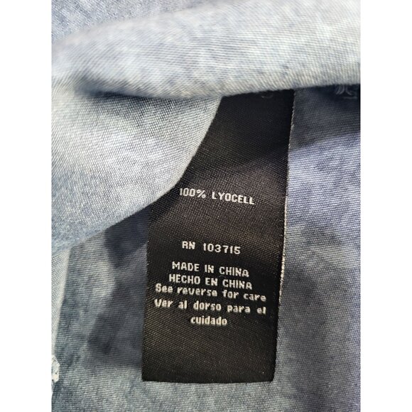 Zac & Rachel Women's LG Blue Patterned Tunic Blouse Roll-Tab Sleeve Boho Artsy - Picture 9 of 9